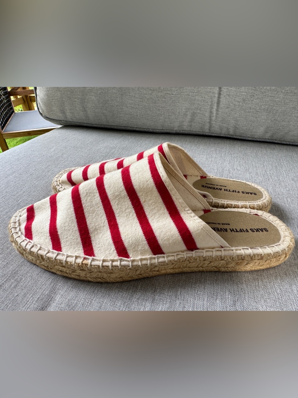 Saks Fifth Avenue Red & Cream Striped Espadrille Slip-On